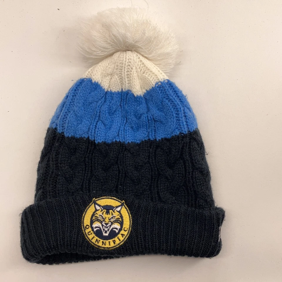 Quinnipiac women's cable knit winter pom-pom hat - Image 1 of 4