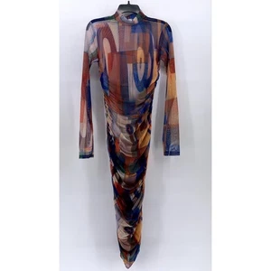 Vestido midi ceñido al cuerpo acanalado malla estampado geográfico múltiple para mujer MODA NOVA talla M - Imagen 1 de 9