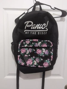 Panic! At The Disco Floral Embroidered Backpack Black Purple White  - Picture 1 of 6