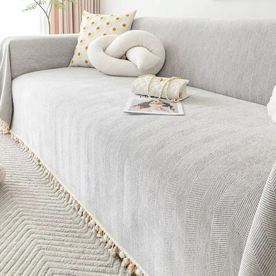 Funda de sofá de chenilla duradera con flecos antideslizante protector de sofá para mascotas niños Foto 1 de 4