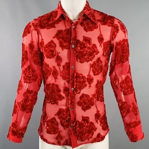 DRIES VAN NOTEN Langarmshirt Größe 38 rot geblümt Viskose Seidenmischung transparent - Bild 1 von 8