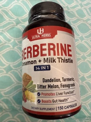 150 Count Herbal Supplement 14 in 1 Extra Strength Berberine Capsules - Imagem 1 de 4