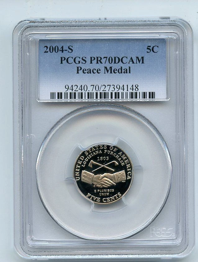 2004 S 5C Medalha da Paz Jefferson Níquel PCGS PR70DCAM - Imagem 1 de 1