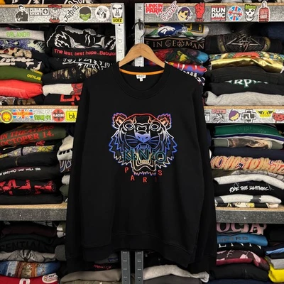 SUDADERA KENZO BORDADA GRADIENTE LOGO TIGRE NEGRA CUELLO REDONDO HOMBRE TALLA XLARGE Foto 1 de 4