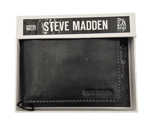 Steve Madden X7118 Mens Black Antique Leather RFID Blocking Passcase Wallet - Picture 1 of 5