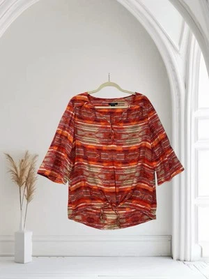 Westbound Women’s Geo Stripe Tie Hem Top Size Medium Lightweight Fall Chic - Image 1 of 4