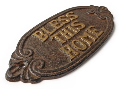 Bless This Home Cast Iron Wall Plaque – Rustic Home Blessing Sign - Image 1 of 4