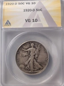 1920-D Walking Half dollar ANACS VG-10 - Picture 1 of 2
