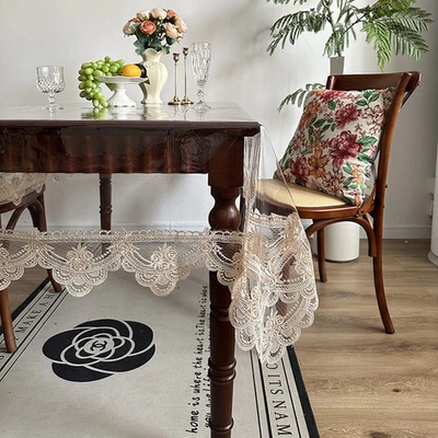 Lace Edged Mat Oil Resistant Tablecloth Lace Trimmed Edges Multiple Table Fit - Image 1 of 4