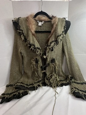 Cárdigan boho tejido vintage Alberto Makali Y2K con cuello de piel real talla M hada Foto 1 de 4