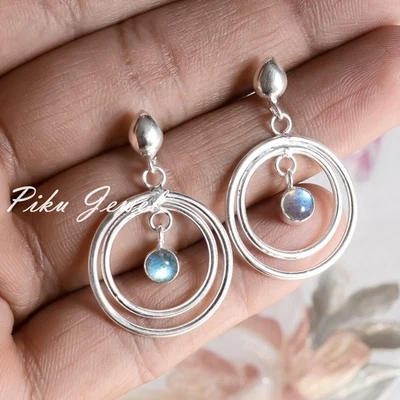 Orecchino in argento sterling 925 con pietra preziosa labradorite fuoco blu... - Immagine 1 di 4