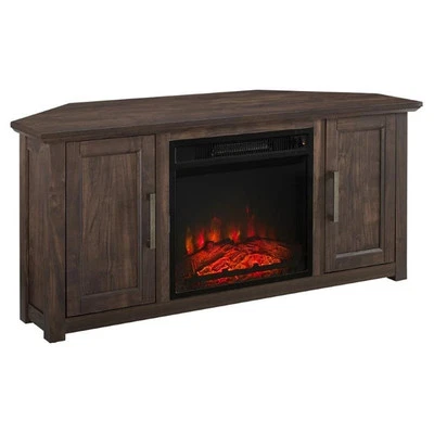 Crosley Furniture Camden 48"Wood Corner TV Stand with Fireplace in Dark Walnut - Image 1 of 4