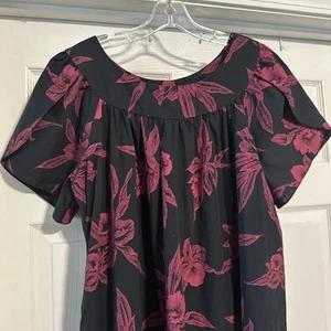 Hilo Hattie Hawaiian Muumuu Dress Black & Pink Flowers Size 2X Tropical Vacation - Picture 1 of 5