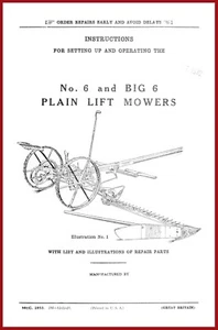 IH McCormick No. 6 Big ^ Plain Lift Mower Owner's Instructions Manual Parts - Picture 1 of 12