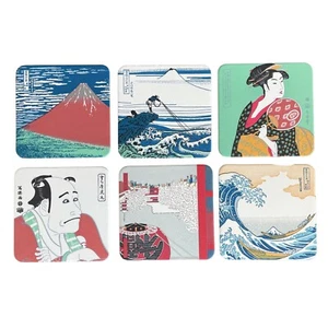 Japanese Cardboard Coasters Set of 6 Landscapes Figures Volcano Art - Picture 1 of 10