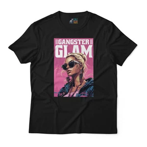 T-Shirt Gangster Glam Graphic - T-shirt streetwear elegante con design retrò rosa - Foto 1 di 11