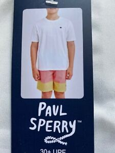 Paul Sperry 30+UPF Beach Youth 2 Pieces Set White/Blue Fog XL(18/20)NWT