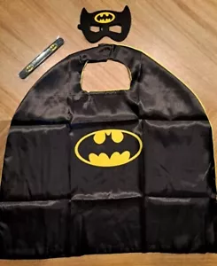 Kids Superhero Bat Cape, Mask, Bracelet - Hero Halloween Costume, Black & Yellow - Picture 1 of 2