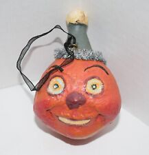 Primitive Folk Art Halloween Jack-O-Lantern Pumpkin Ornament Vintage 