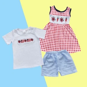 Sibling Patriotic Party Wear Toddler 4th Of July Fireworks Set and Dress - Picture 1 of 6