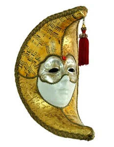 Authentic Large Italian Venetian Moon Mask Handmade in Venice, Italy - Picture 1 of 7