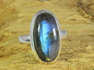 Anello in argento sterling massiccio 925 con pietra preziosa labradorite blu ... - Foto 1 di 10