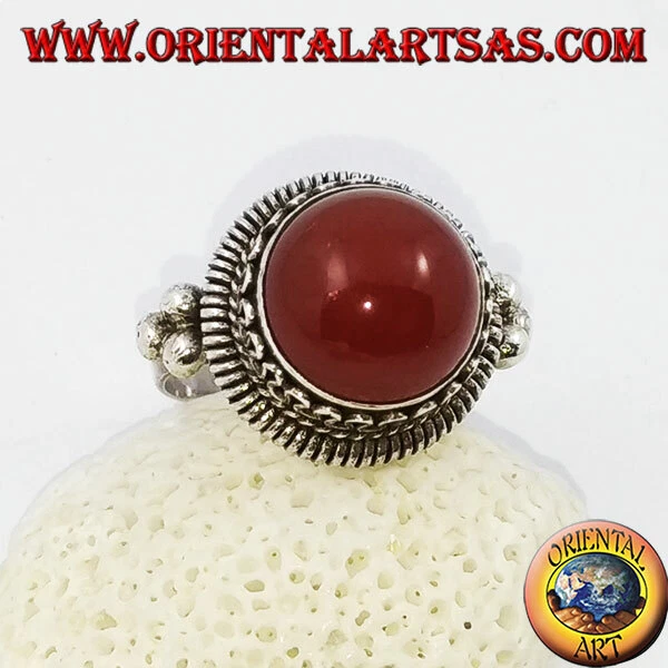 Anello in Argento 925‰ corniola tonda rialzata righe e serpentina continua (17) - Immagine 1 di 1