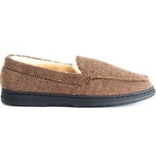 MENS SLIP ON WARM BEDROOM FAUX FUR LINED HARD SOLE MOCCASIN SHOES SLIPPERS SIZE