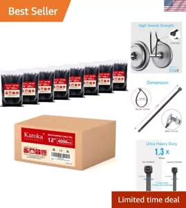 Zip Krawatten 12 Zoll 4000er Pack, schwarz, 50lbs Zugfestigkeit, UV-beständiges Kabel... - Bild 1 von 7