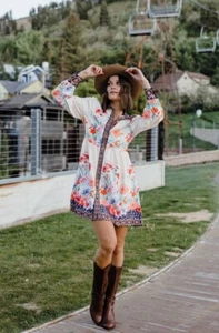 See And Be Seen Kerry Dress Boho Button Front Shirtwaist Sz Large Blush Floral - Picture 1 of 13