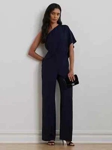 Ralph Lauren Cape Georgette One Shoulder Jumpsuit Navy Size UK 10 - Picture 1 of 12