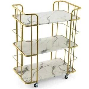 3-Tier Storage Utility Kitchen Cart Gold Rolling Bar Serving W/Lockable Casters - Picture 1 of 8