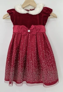 Jona Michelle Girl's Party Holiday Red & White Velour Flare Dress Size 4T - Picture 1 of 9