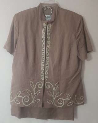 Traje Falda De Colección Plaza South Lino Para Mujer Talla 14 Nuevo Con Etiquetas Bordado Clásico  Foto 1 de 4