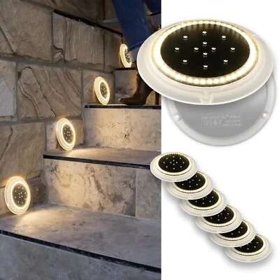 Solar Deck Lights, 8PC Round, IP67 Waterproof, Outdoor, Anti-Slip & Trip, White - Image 1 of 4