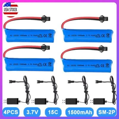 4PCS 3.7V 1500mAh Rechargeable Li-ion Battery For RC Toys Airplane Car Boat USA - Image 1 of 4