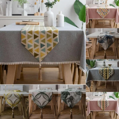 Jacquard Geometric Table Runner Tassel Wedding Tablecloth Cover Party Home Decor - Image 1 of 4