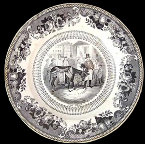 assiette en GIEN vers 1850 L'ANE SAVANT /  cup and balls magic escamoteur - Imagen 1 de 4
