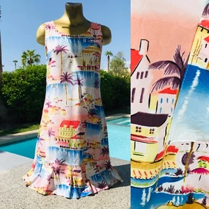 VINTAGE 80s LINE TWO French Riviera Print RESORT DRESS Size Small - Picture 1 of 14