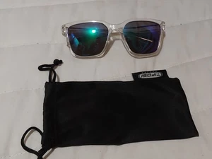 Square Polarized Sunglasses Men Clear Frame Carry Bag - Foto 1 di 6
