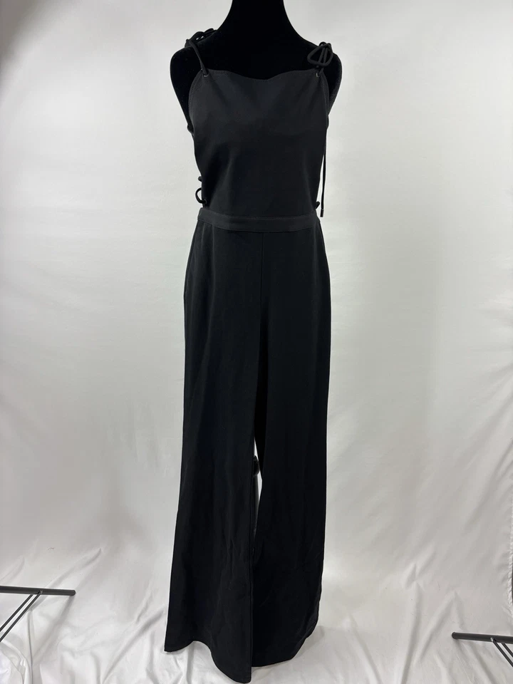 Haute Hippie Formal Jumpsuit Black 6 Wide Leg Lace Up Back Zip Sleeveless Strapp - Image 1 of 4