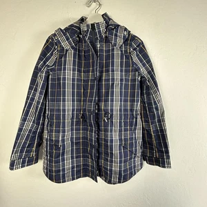 Brooks Brothers Womens Water Repellent Coat Plaid Hooded Jacket Size 4 Blue - Picture 1 of 10