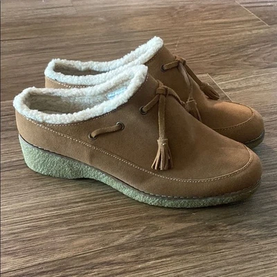 Sapato Lands End Chalé Borla Camurça Sherpa Tamanco Slip On Marrom Claro Toffee 9.5 - Imagem 1 de 4