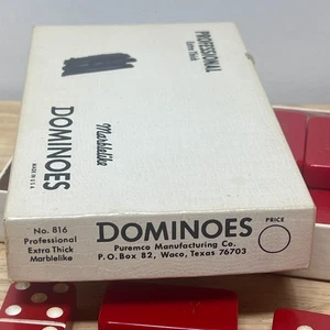 Vintage ROT Puremco Professional extra dicke USA marmorähnliche Dominos "MARY" - Bild 1 von 9