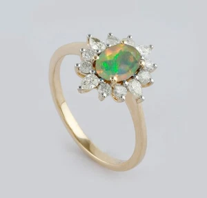 Oval Shape Halo Natural Ethiopian Opal 925 Silver Surrounding Accents Women Ring - Picture 1 of 4