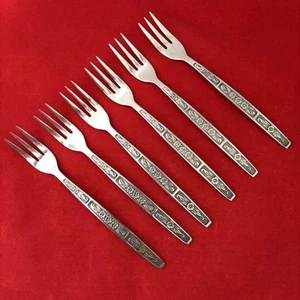 Set of 6 Imperial Intl IMI57 Cocktail Seafood Forks Stainless Floral MCM - Picture 1 of 4