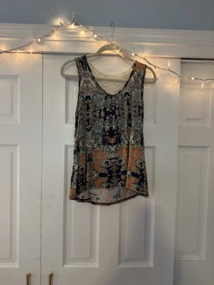 Dressbarn Multi Colored Blue And Orange Lace Back Tank Top, Size PL - Image 1 of 3