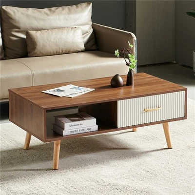 Rectangle Coffee Table Modern Center Table with Storage Drawer for Living Room - Image 1 of 4