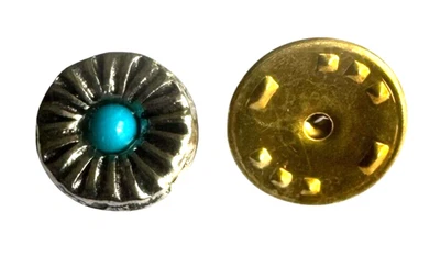 Silver Tone Tie Tack Pin – Turquoise Accent, Western Cowboy Rodeo Style - Image 1 of 4