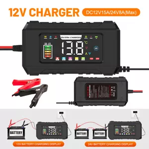 15A 12V/24V Battery Charger Trickle Charger For LiFePO4 Lead Acid AGM GEL SLA - Picture 1 of 20